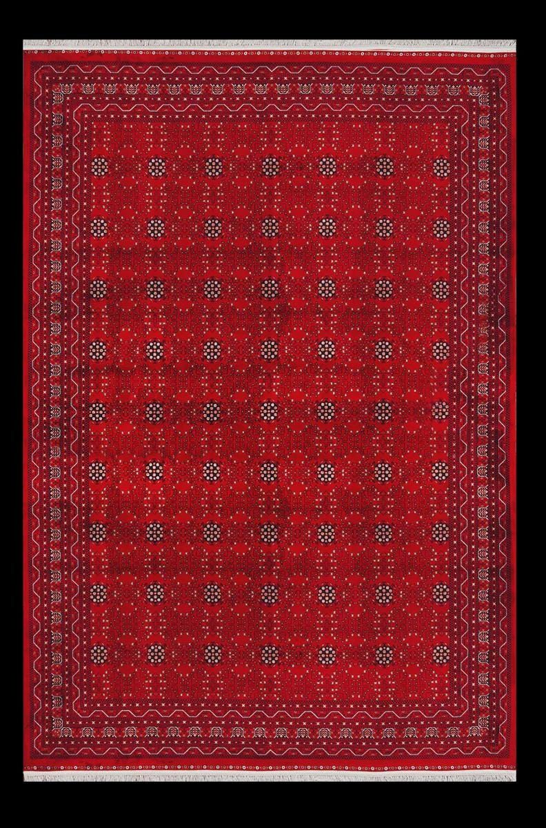 Traditional Red Bokhara Area Rug – Silk-Feel Viscose Oriental Carpet