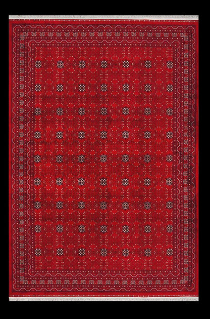 Traditional Red Bokhara Area Rug – Silk-Feel Viscose Oriental Carpet