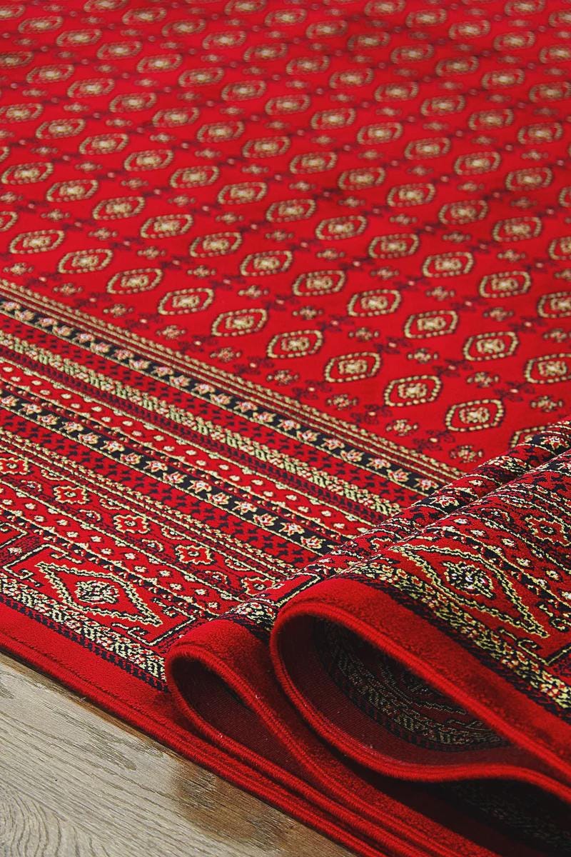 Red Bokhara Area Rug – Silk-Feel Viscose Oriental Carpet