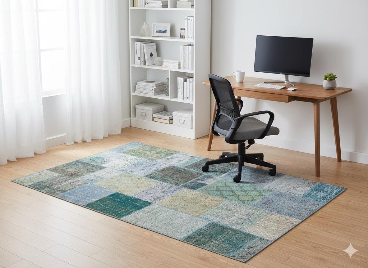 Handmade Patchwork Turkish Rug: Bohemian Wool Area Rug (5.2x7.5 ft)