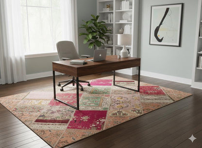Handmade Wool Patchwork Turkish Rug - 5.9x7.9 ft Bohemian Area Rug