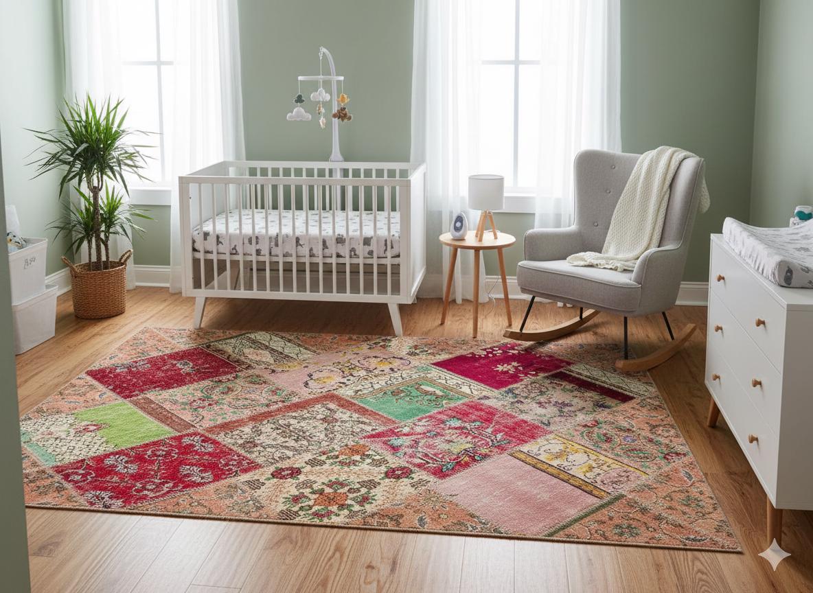 Handmade Wool Patchwork Turkish Rug - 5.9x7.9 ft Bohemian Area Rug