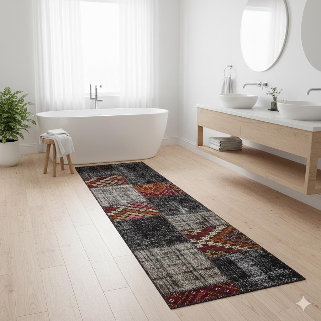 Handmade Wool Patchwork Turkish Rug - 2.6x9.8 ft Bohemian Area Rug