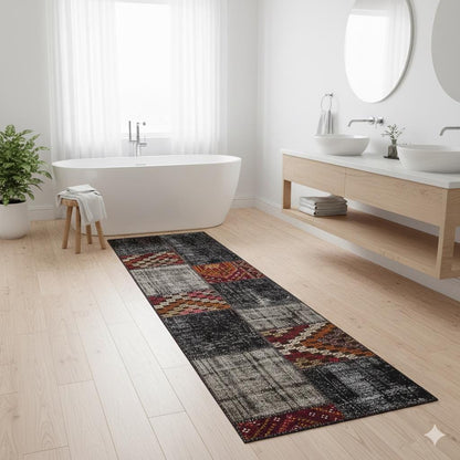 Handmade Wool Patchwork Turkish Rug - 2.6x9.8 ft Bohemian Area Rug