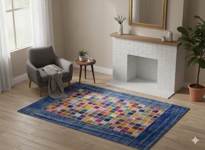 Handmade Patchwork Turkish Rug: 5'x8' Bohemian Wool Area Rug
