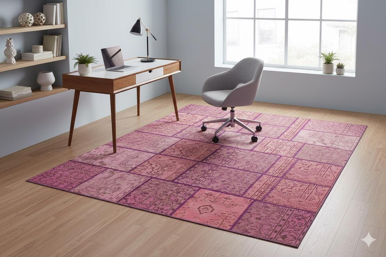 Handmade Wool Patchwork Rug: Bohemian Pink Anatolian Rug (5.9x8.5 ft)