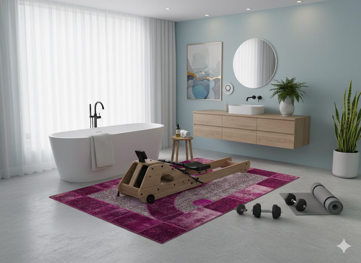 Pink Patchwork Wool Rug: Bohemian Ying Yang Area Rug (7.9x10.8 ft)