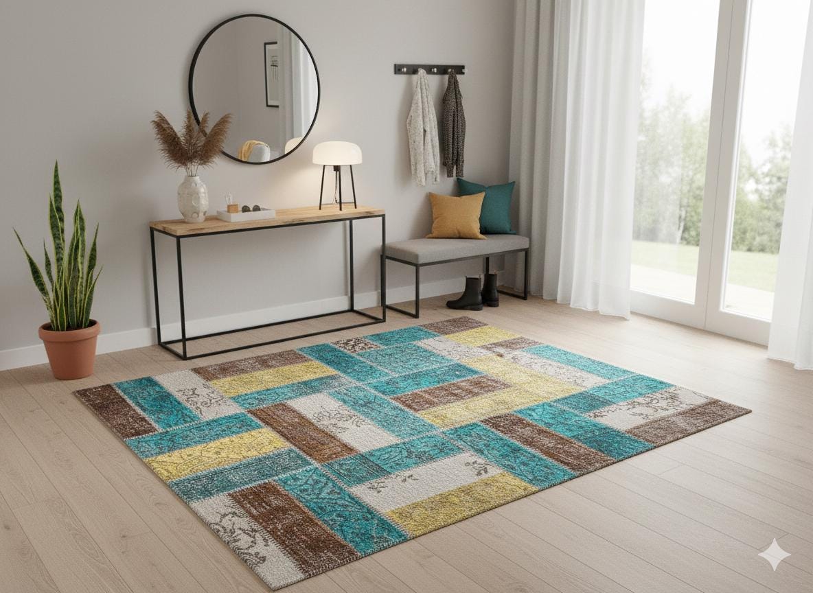 Handmade Patchwork Turkish Rug: Bohemian Wool Area Rug (5.6x7.9 ft)