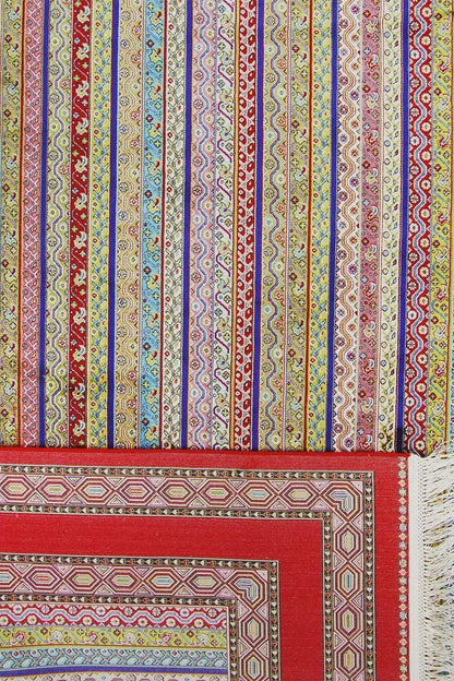 Red Striped Area Rug – Silk-Feel Viscose Oriental Carpet