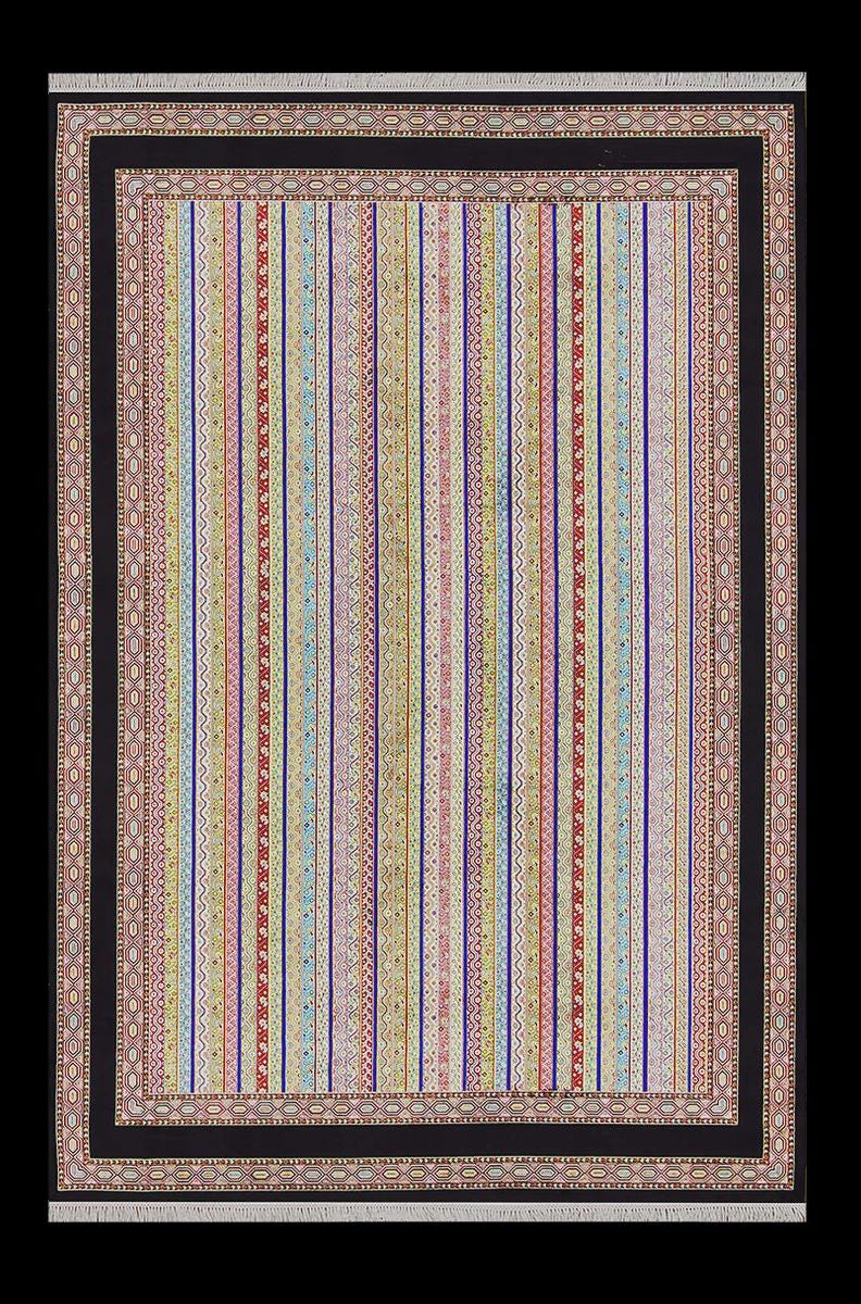 Black striped Area Rug – Silk-Feel Viscose Oriental Carpet