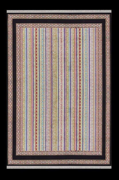 Black striped Area Rug – Silk-Feel Viscose Oriental Carpet