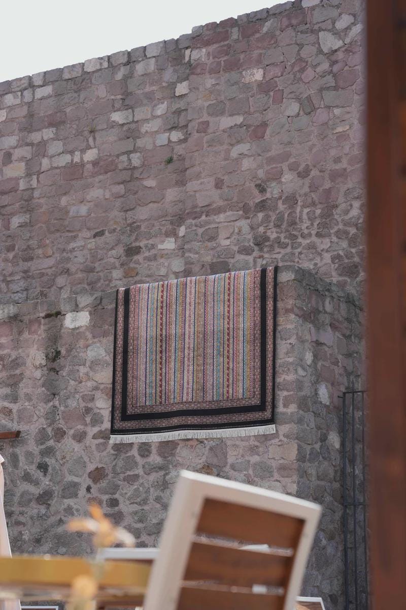 Black striped Area Rug – Silk-Feel Viscose Oriental Carpet