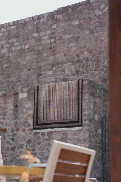 Black striped Area Rug – Silk-Feel Viscose Oriental Carpet