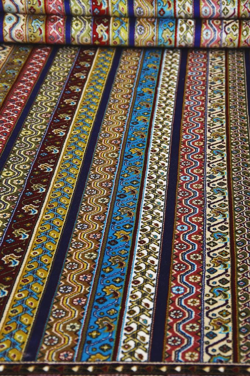 Black striped Area Rug – Silk-Feel Viscose Oriental Carpet