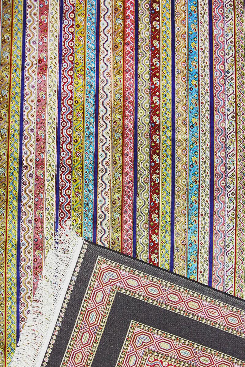 Black striped Area Rug – Silk-Feel Viscose Oriental Carpet