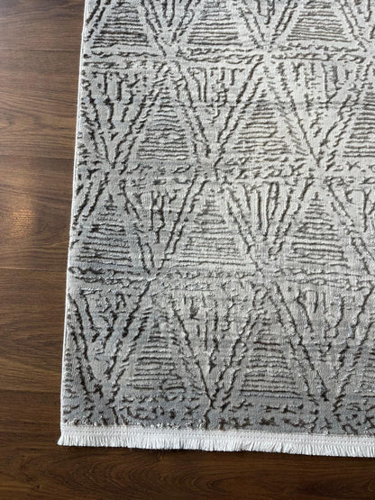Modern Contemporary Area Rug, Grey Geometric 160x230cm Fine Quality Carpet for Living Room
