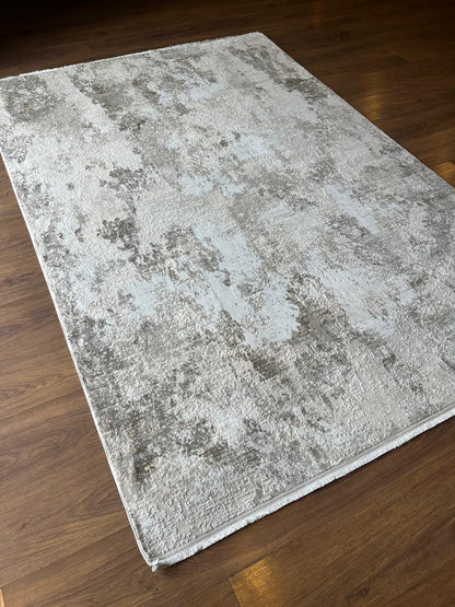 Contemporary Beige Abstract Area Rug: 160x230cm Soft Gray and Beige Fine Quality Carpet