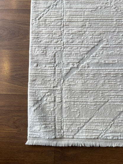 Textured Cream Area Rug, Modern Minimalist Living Room Carpet (160x230 cm)
