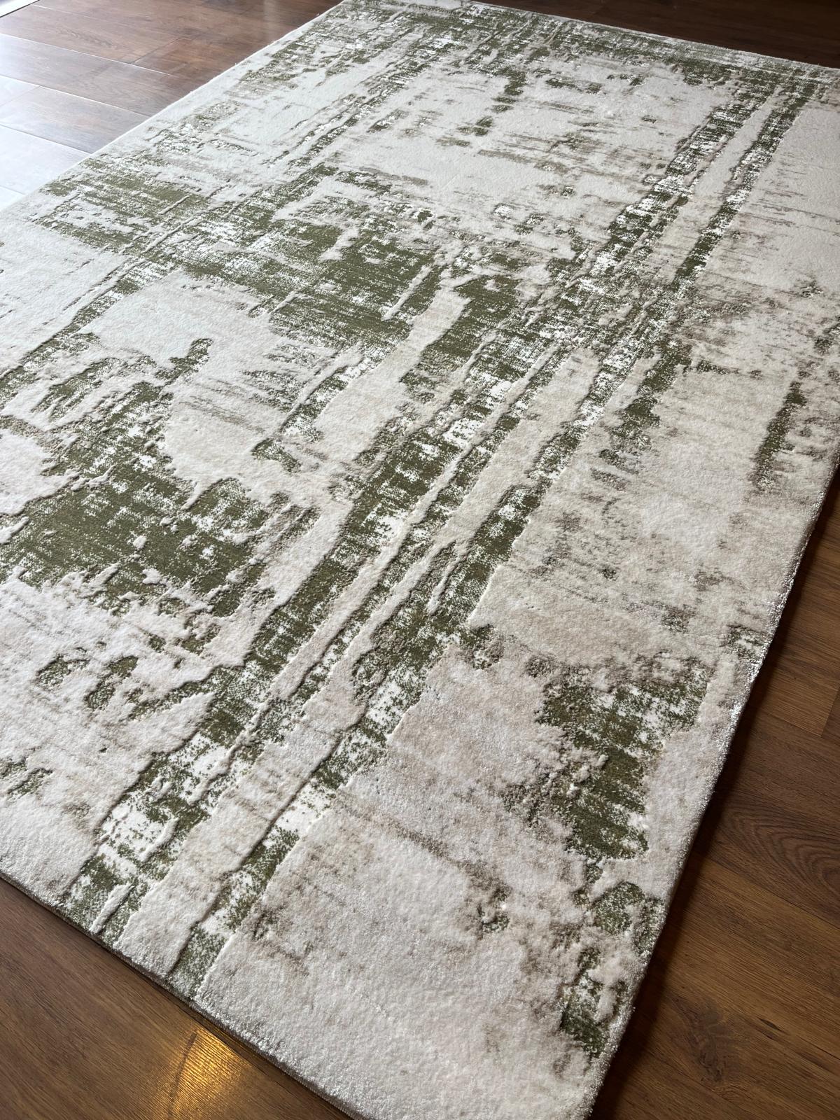 Olive Green Abstract Wool Rug – Contemporary Area Carpet 160x230cm
