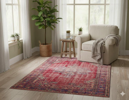 Vintage Turkish Wool Rug (4.8x7.6 ft): Handmade Anatolian Bohemian Area Rug