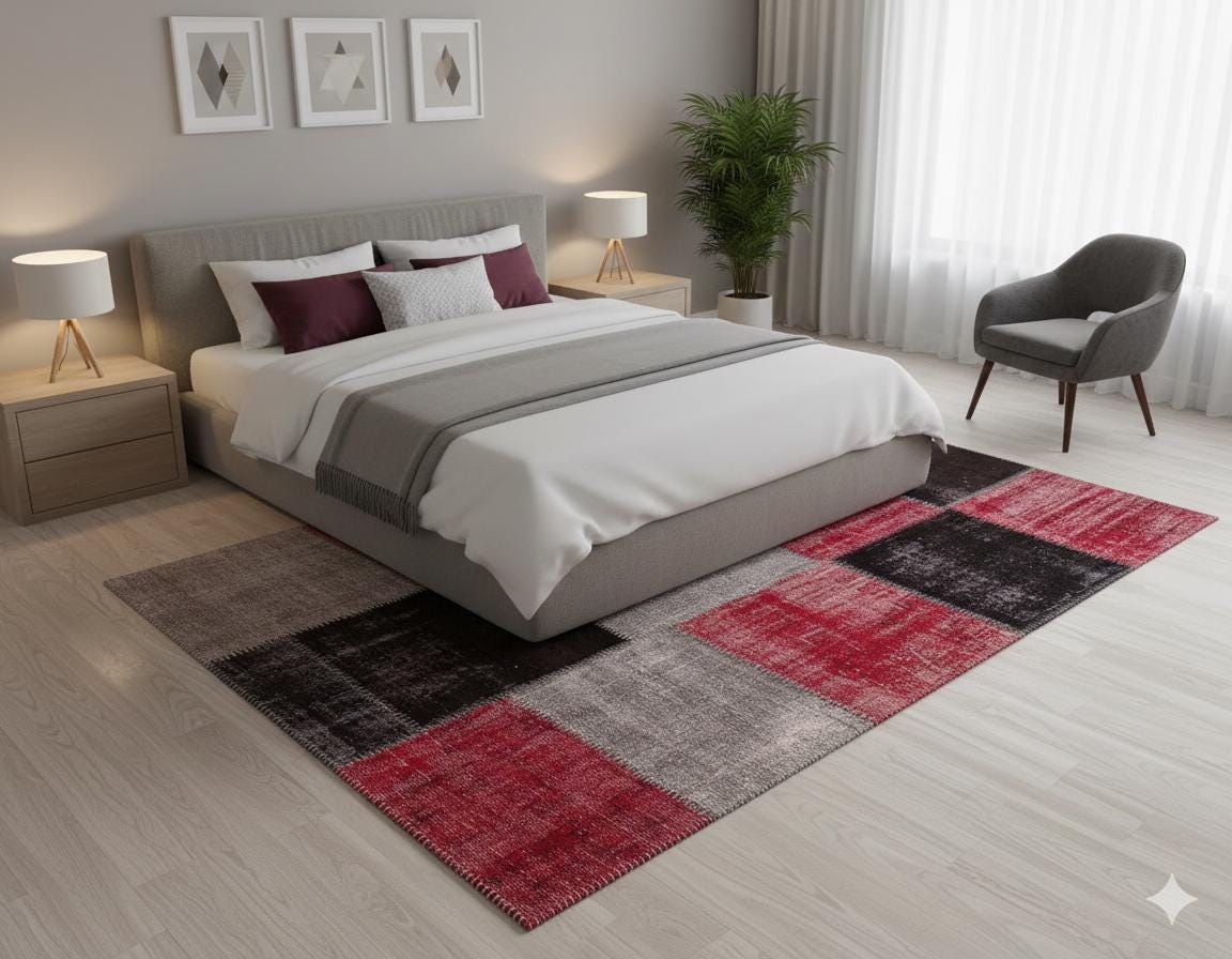 Handmade Wool Patchwork Turkish Rug: Bohemian Area Rug (4.6x6.6 ft)