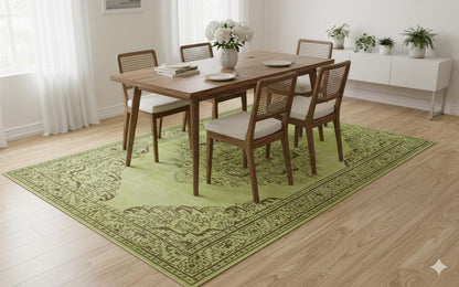 Vintage Green Wool Rug: Handmade Nursery Carpet 6x9ft