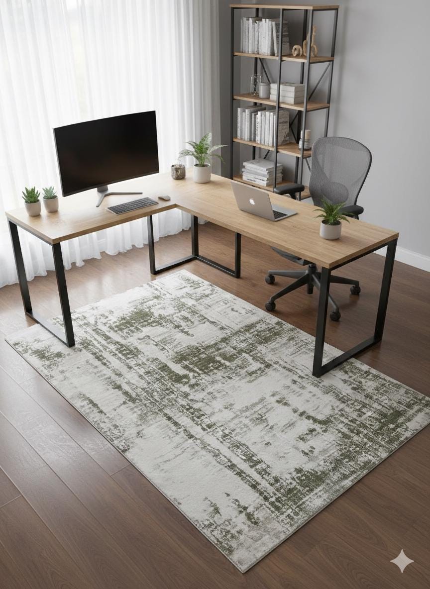 Olive Green Abstract Wool Rug – Contemporary Area Carpet 160x230cm