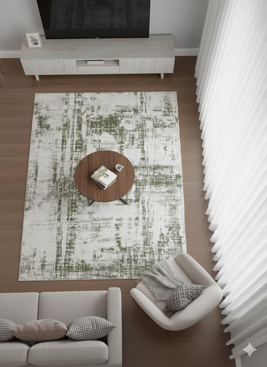 Olive Green Abstract Wool Rug – Contemporary Area Carpet 160x230cm