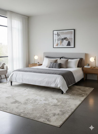 Contemporary Beige Abstract Area Rug: 160x230cm Soft Gray and Beige Fine Quality Carpet