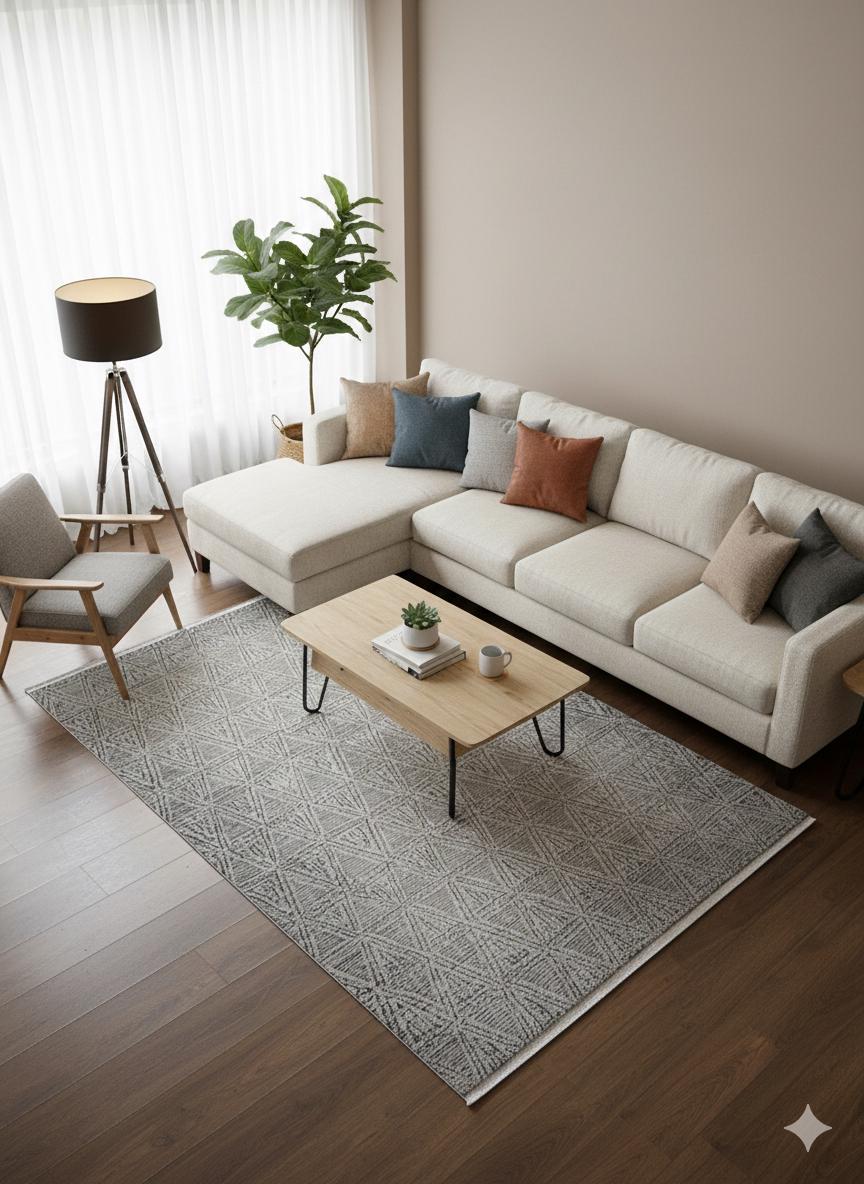 Modern Contemporary Area Rug, Grey Geometric 160x230cm Fine Quality Carpet for Living Room