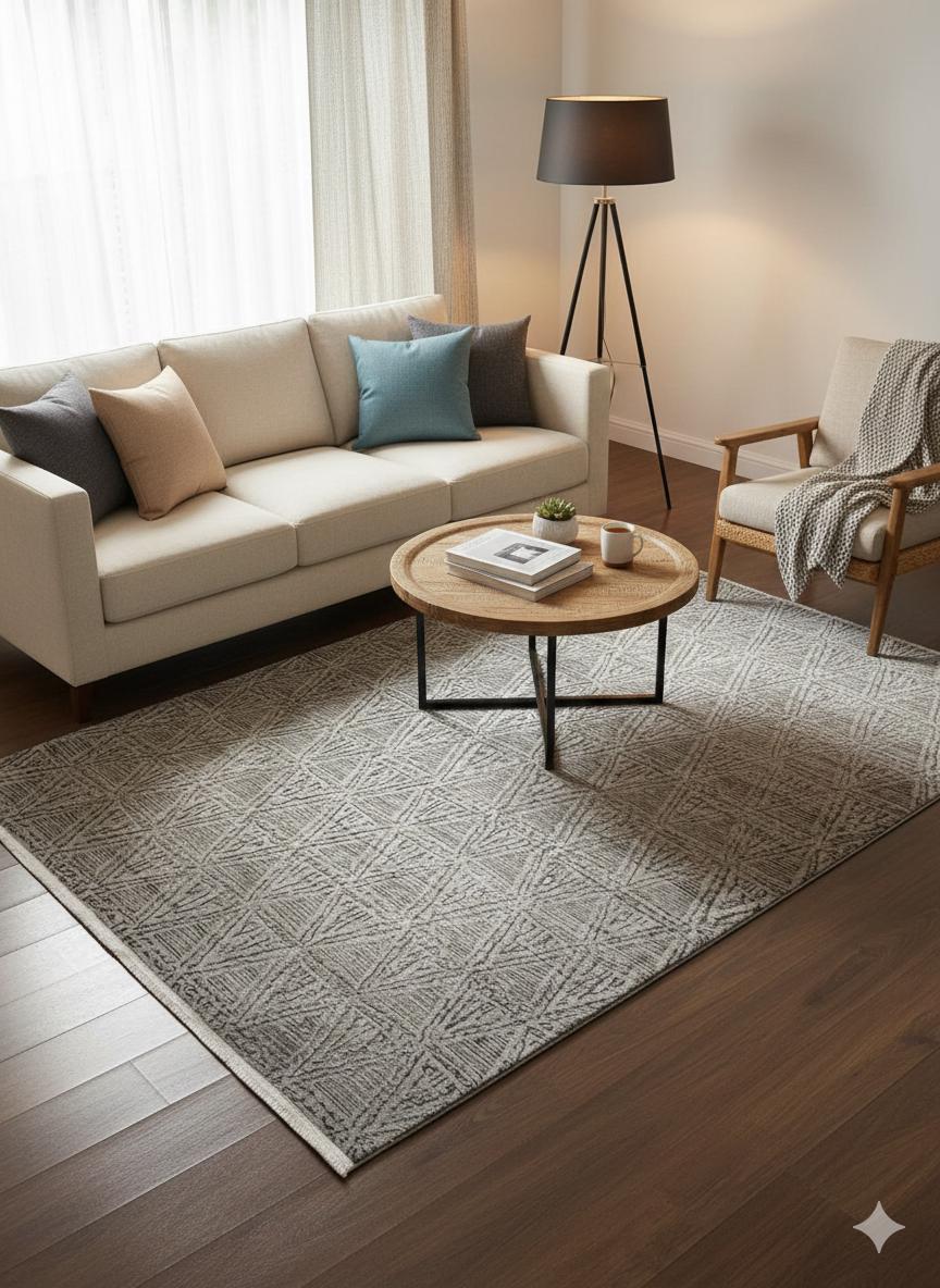 Modern Contemporary Area Rug, Grey Geometric 160x230cm Fine Quality Carpet for Living Room