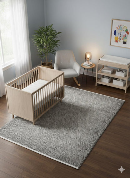 Modern Contemporary Area Rug, Grey Geometric 160x230cm Fine Quality Carpet for Living Room