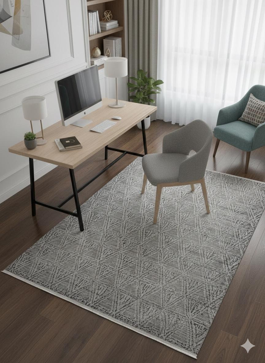Modern Contemporary Area Rug, Grey Geometric 160x230cm Fine Quality Carpet for Living Room