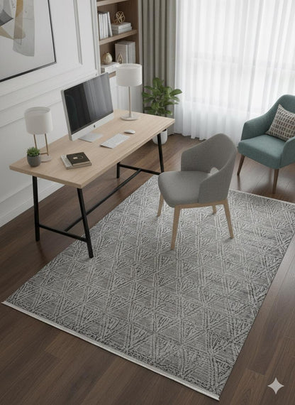 Modern Contemporary Area Rug, Grey Geometric 160x230cm Fine Quality Carpet for Living Room