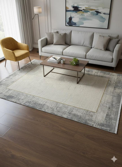Contemporary Gray Abstract Area Rug, 160x230cm Large Modern Living Room Carpet