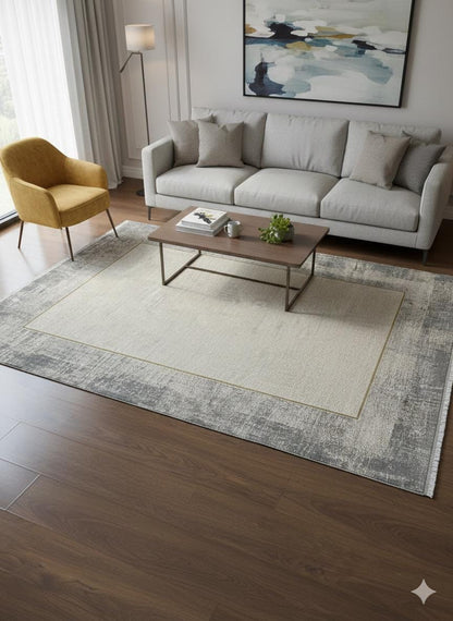 Contemporary Gray Abstract Area Rug, 160x230cm Large Modern Living Room Carpet