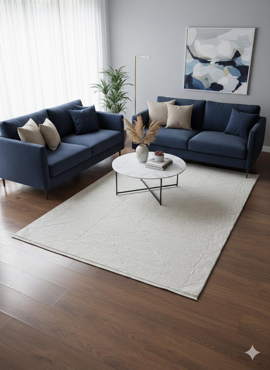 Textured Cream Area Rug, Modern Minimalist Living Room Carpet (160x230 cm)