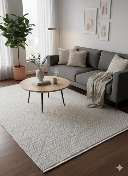 Textured Cream Area Rug, Modern Minimalist Living Room Carpet (160x230 cm)