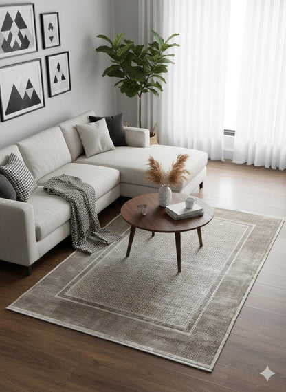 Distressed Geometric Area Rug – Taupe Beige Neutral Muted Carpet