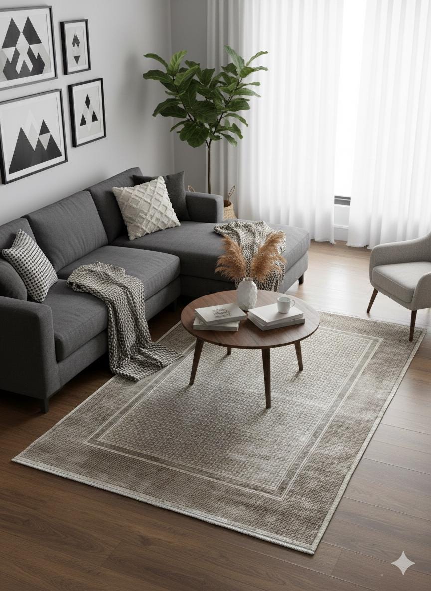 Distressed Geometric Area Rug – Taupe Beige Neutral Muted Carpet