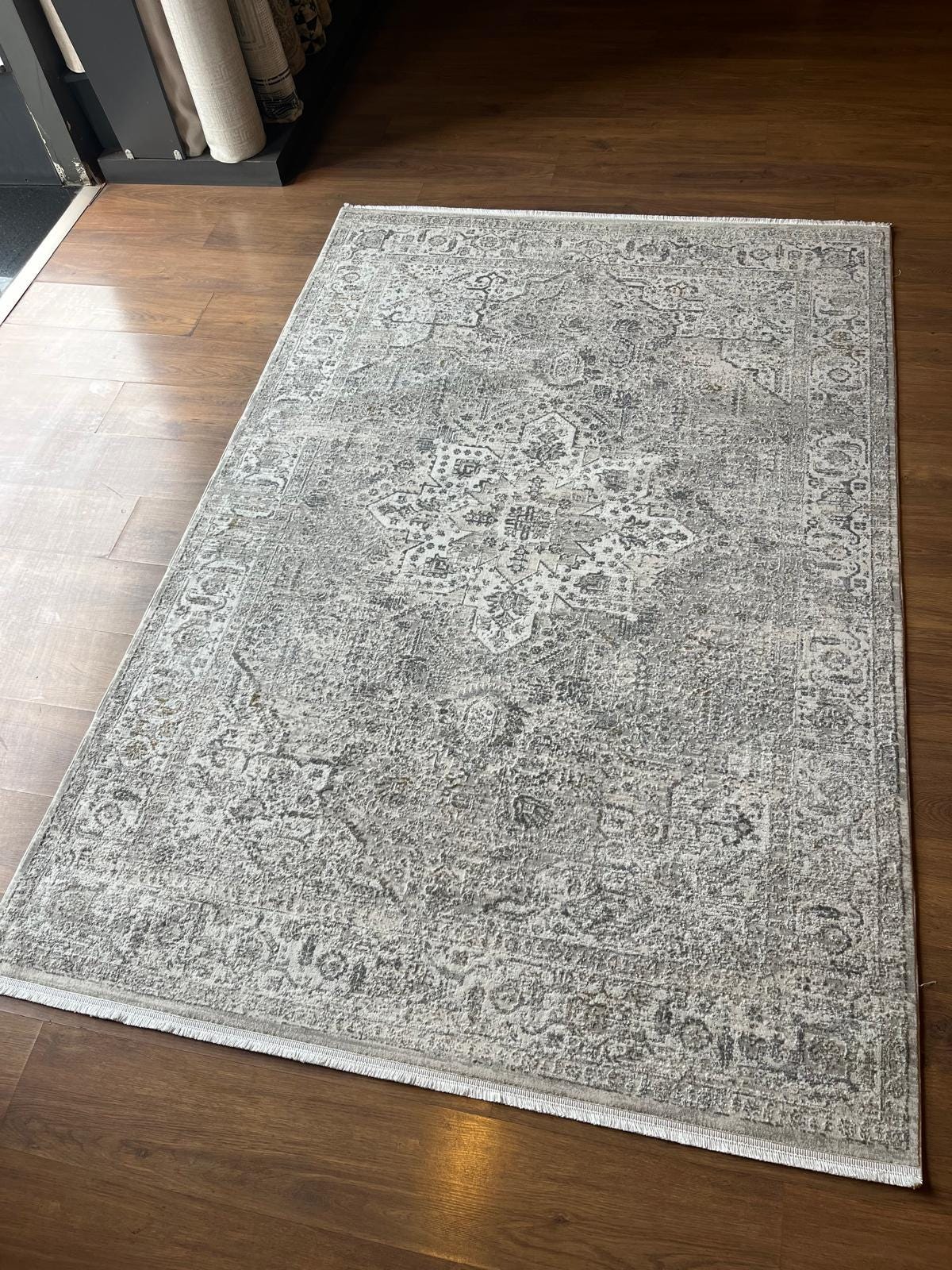 Modern Abstract Area Rug, 160x230 cm Contemporary Grey and Cream Fine Quality Carpet