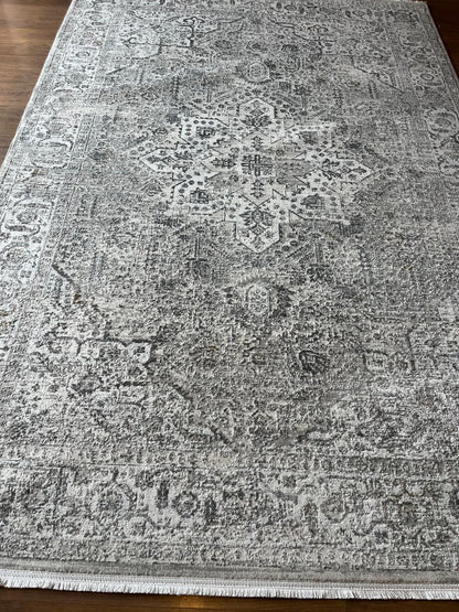 Modern Abstract Area Rug, 160x230 cm Contemporary Grey and Cream Fine Quality Carpet