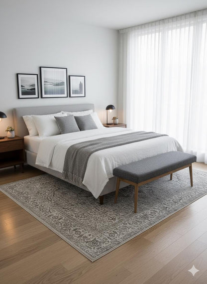 Modern Abstract Area Rug, 160x230 cm Contemporary Grey and Cream Fine Quality Carpet