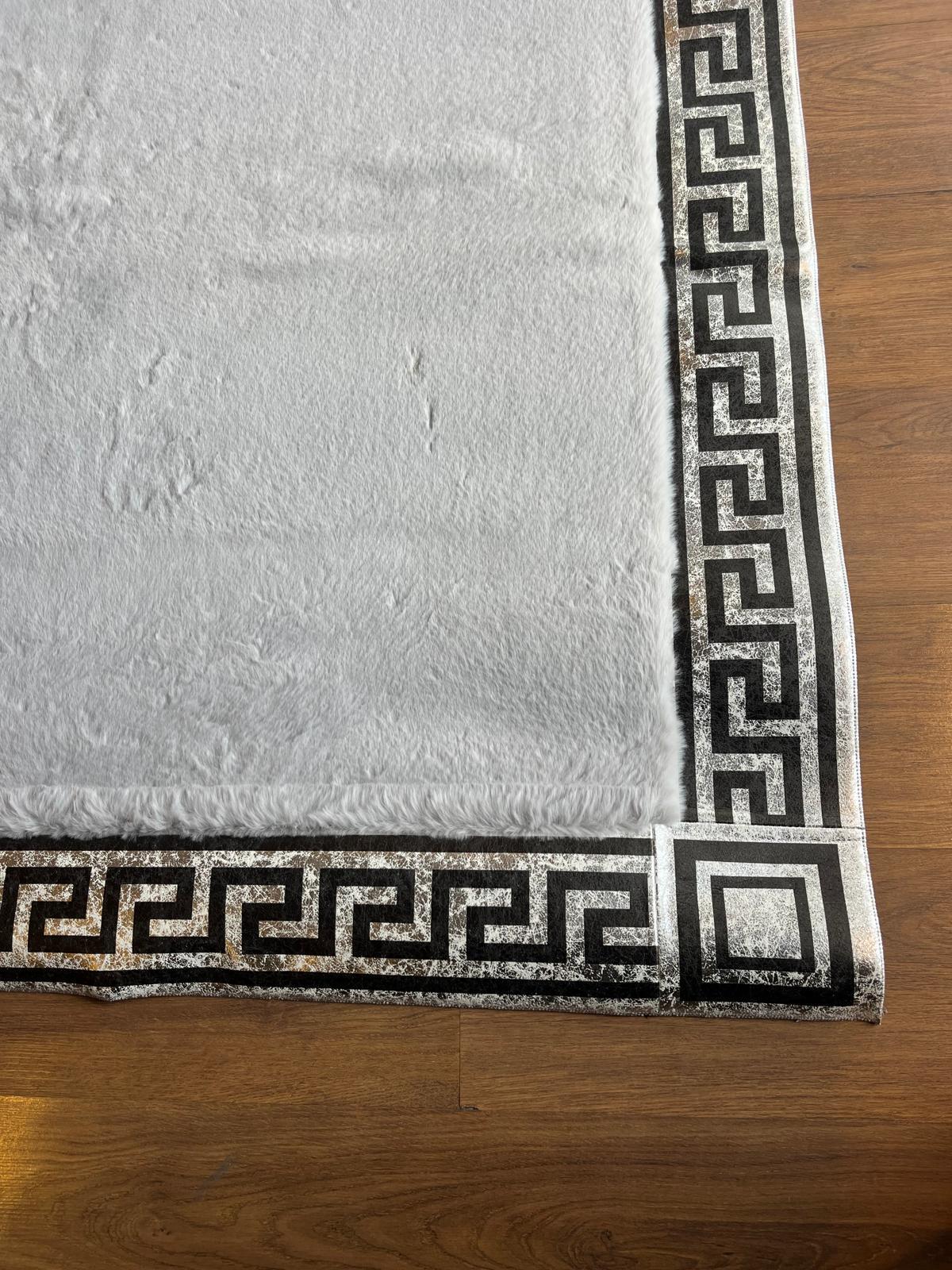 Silver Faux Leather Rug 5x7ft: Modern Minimalist Turkish Area Rug