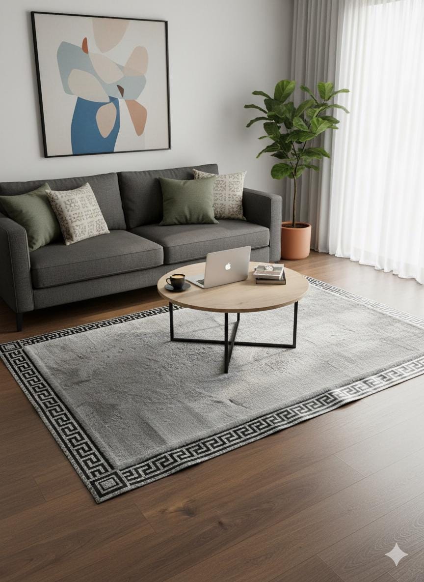 Silver Faux Leather Rug 5x7ft: Modern Minimalist Turkish Area Rug