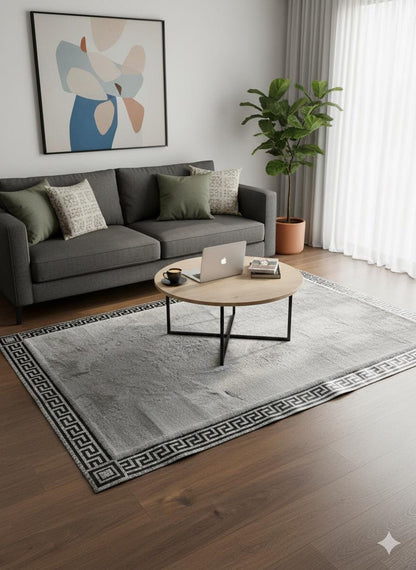 Silver Faux Leather Rug 5x7ft: Modern Minimalist Turkish Area Rug
