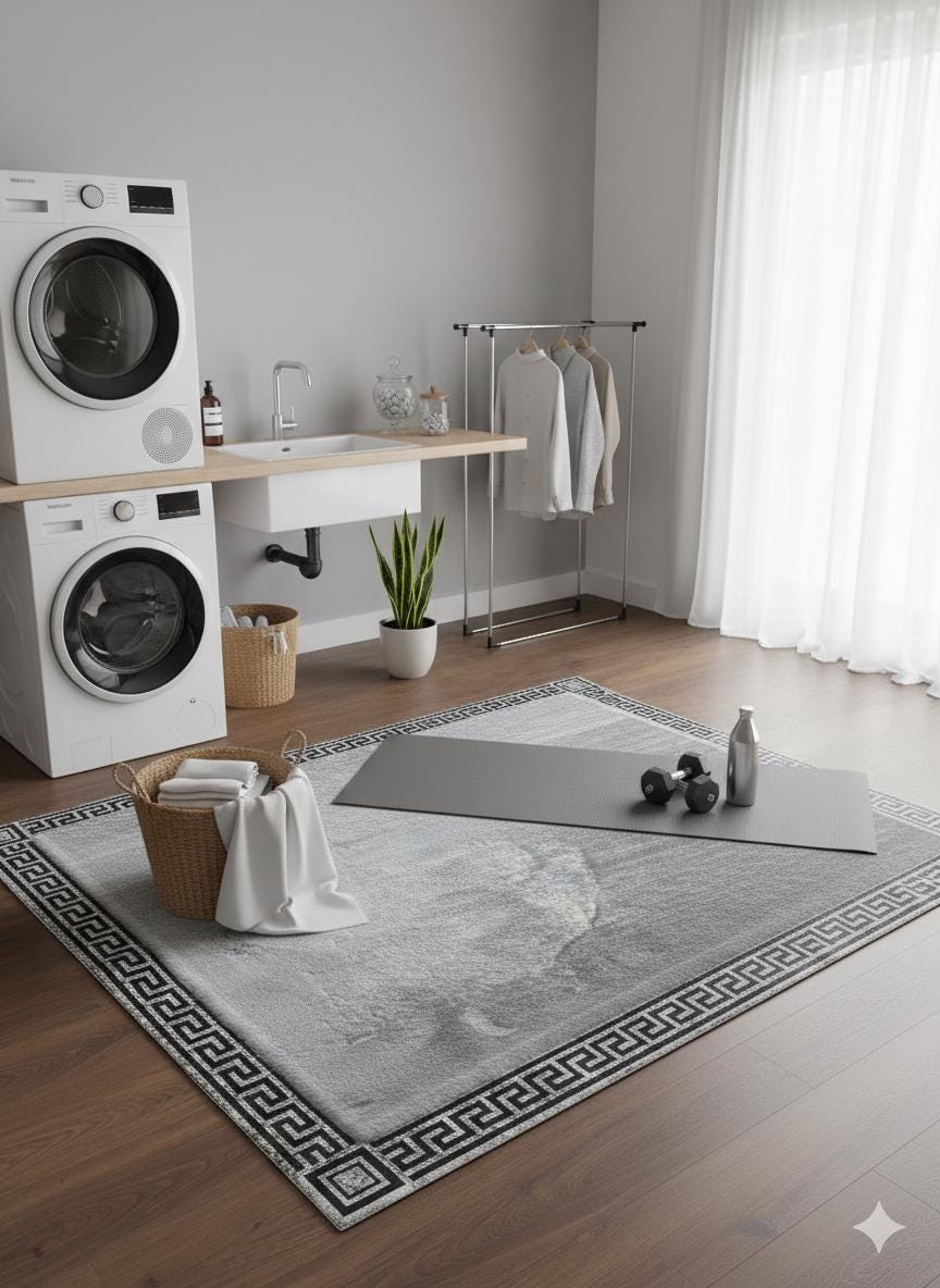 Silver Faux Leather Rug 5x7ft: Modern Minimalist Turkish Area Rug