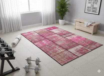 Handmade Pink Patchwork Wool Rug: Bohemian Area Rug (4.4x6.8 ft)
