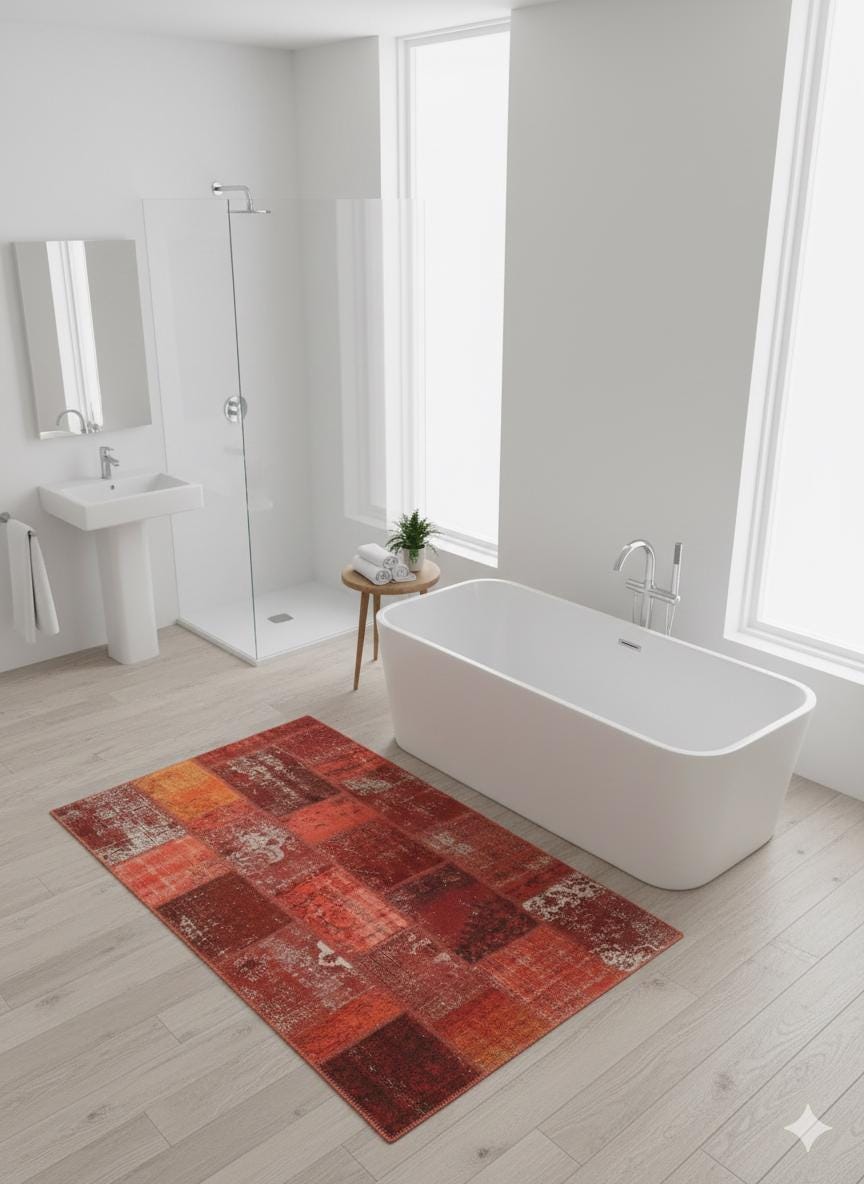 5.4x9.2, Handmade Wool Turkish Patchwork Rug – Vintage, Bohemian, One-of-a-Kind Area Rug