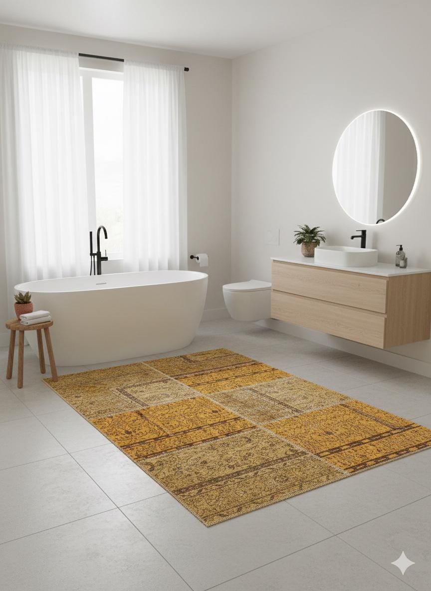 3.8x7.6, Handmade Wool Turkish Patchwork Rug – Vintage, Bohemian, One-of-a-Kind Area Rug